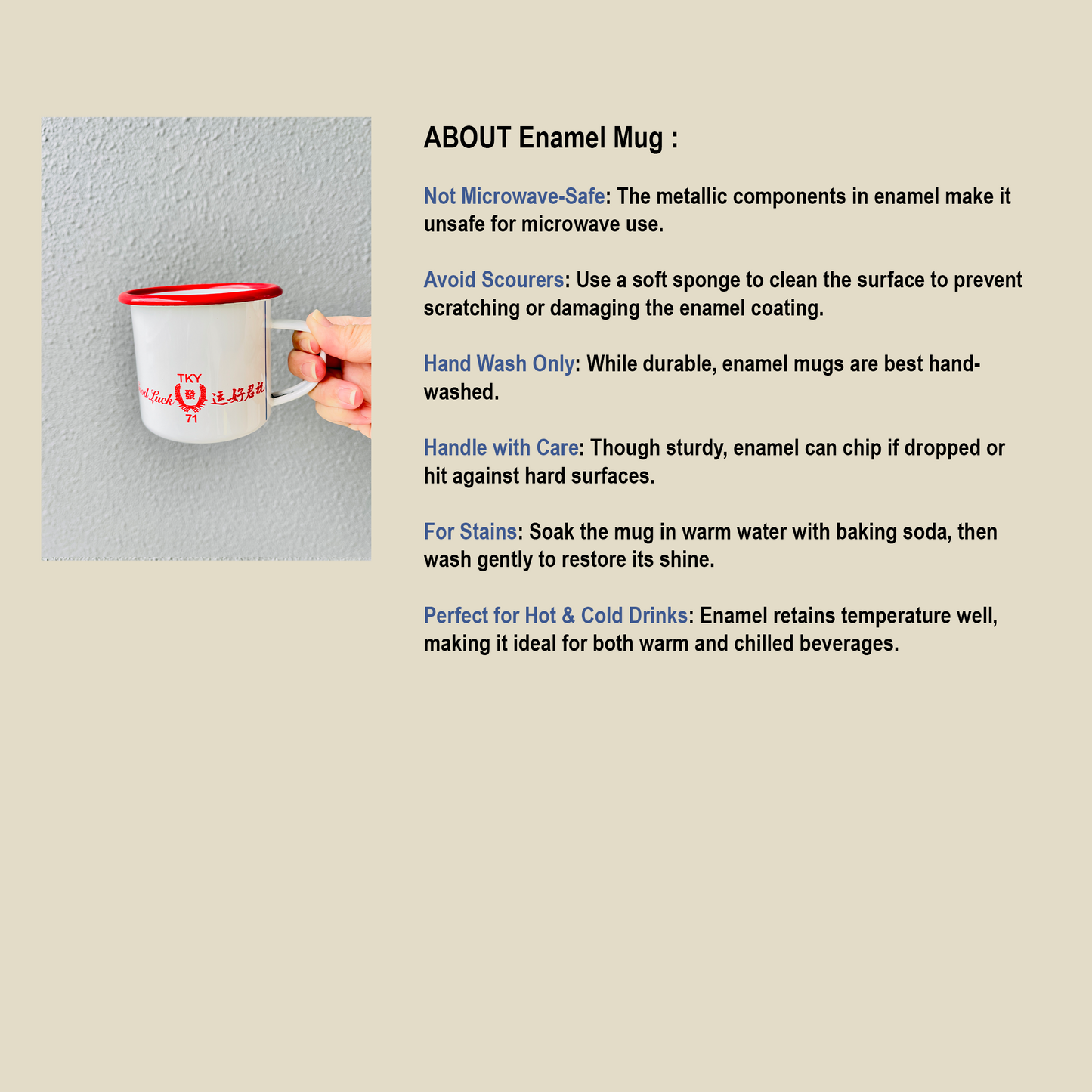 "Good Luck or Good Morning" Customise Enamel Mug