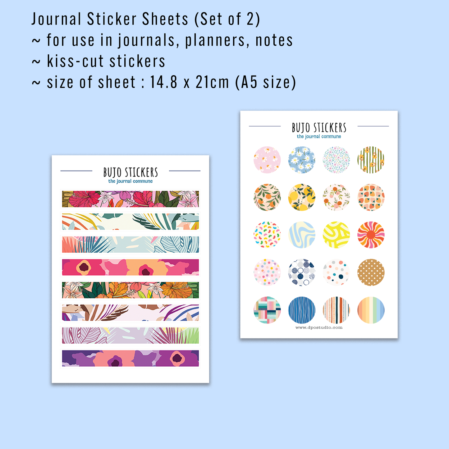 Sticker Sheets | 2-Pack A5 BUJO Planner Stickers | Summer Florals