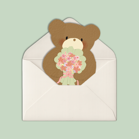 Greeting Card Die Cut | Teddy Bear Floral Bouquet