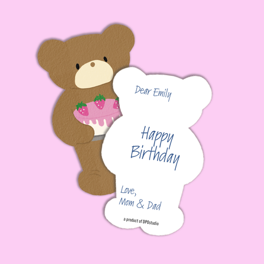 Greeting Card Die Cut | Teddy Bear Strawberry Cake