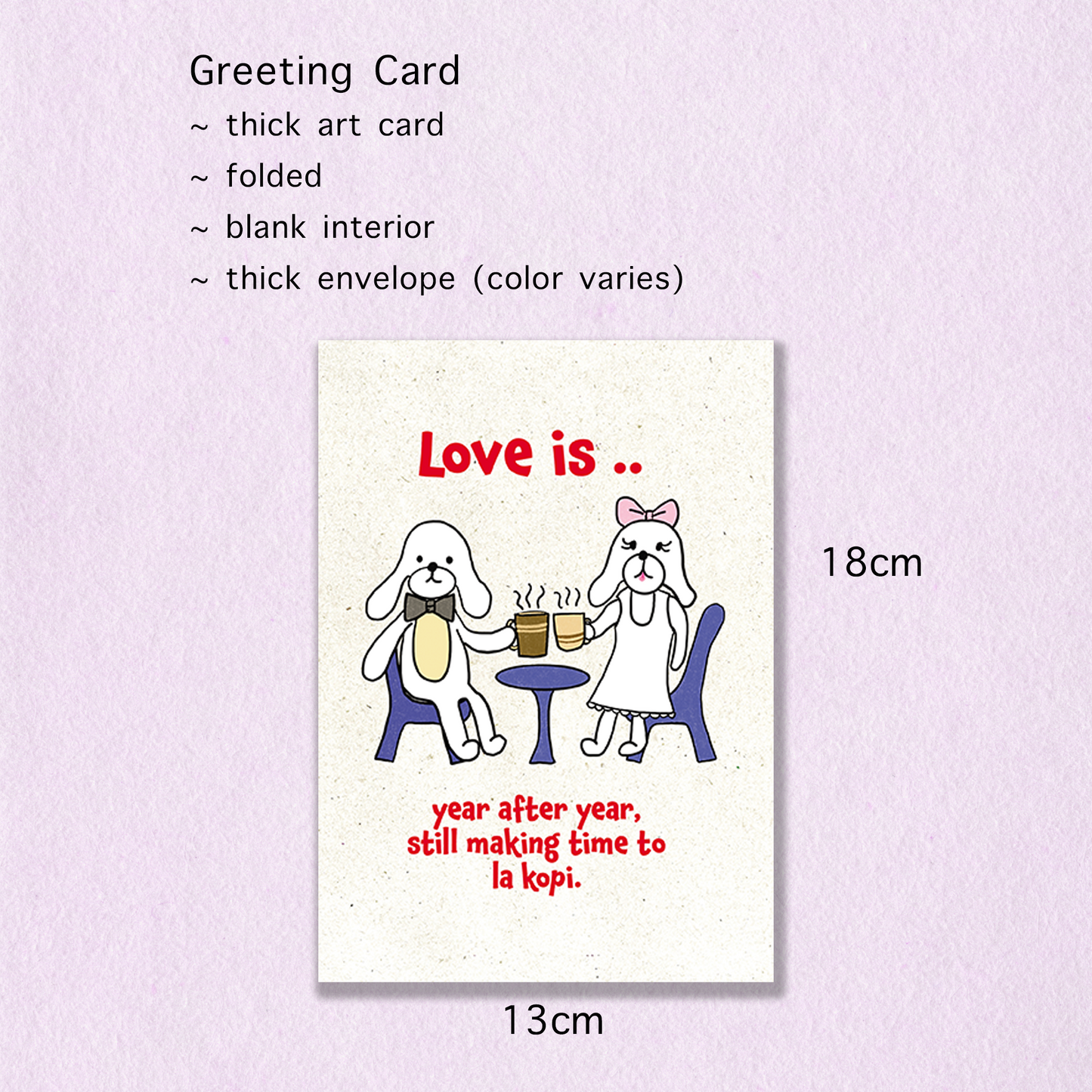 Greeting Card Folded | Love Theme | La Kopi Dogs Funny Coffee Pun Card