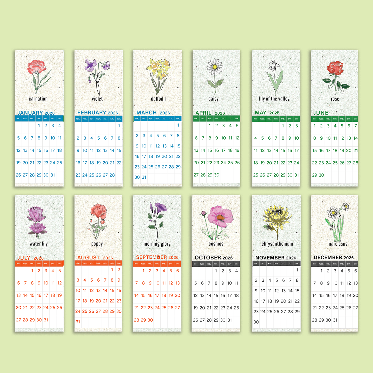 Bookmark Bundle | 2026 Calendar Birth Month Flowers