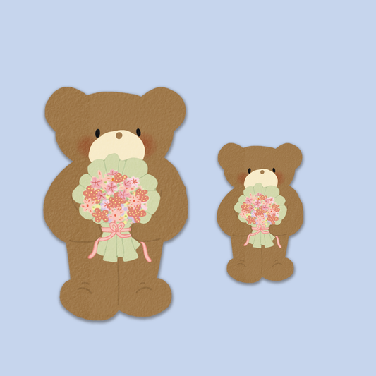 Greeting Card Die Cut | Teddy Bear Floral Bouquet