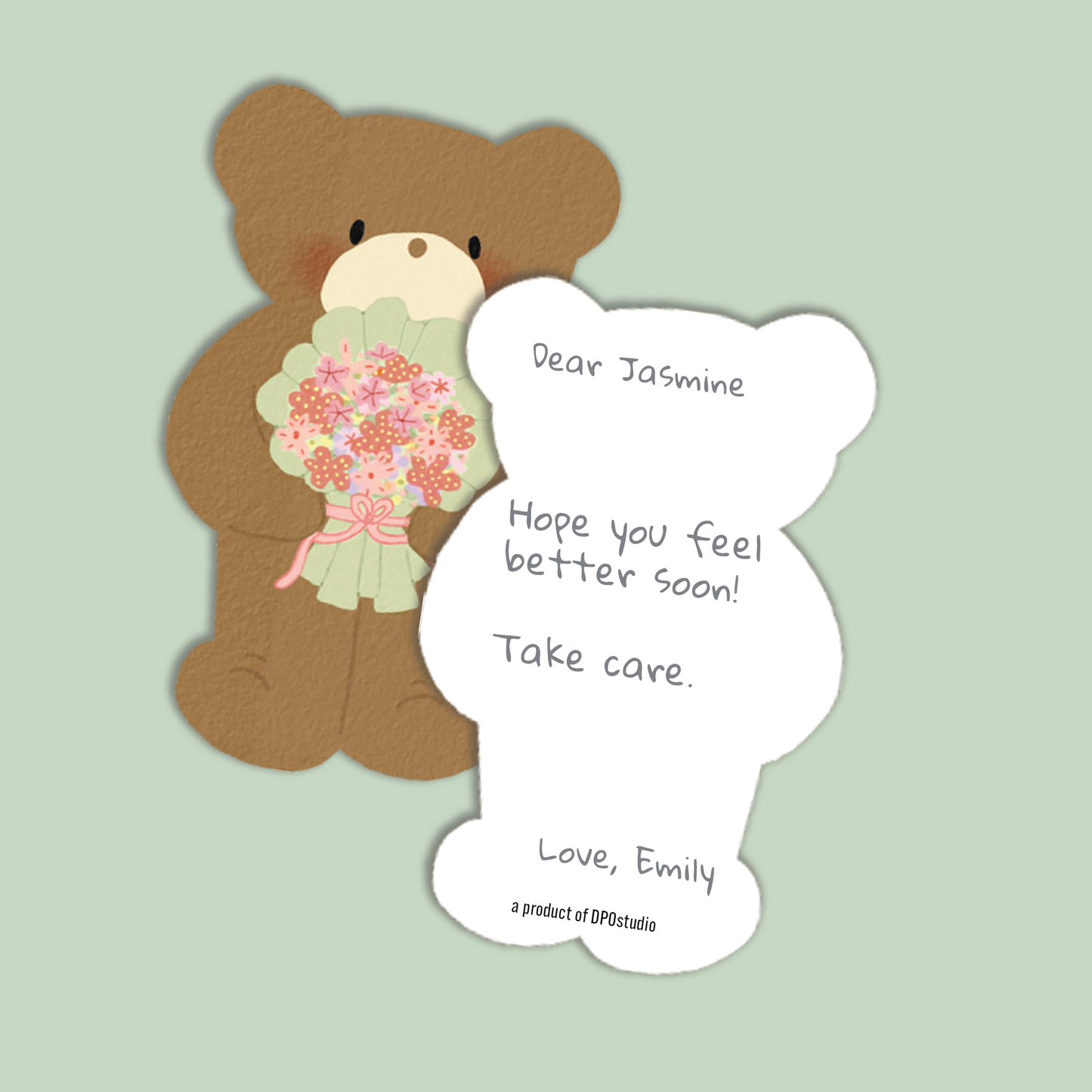 Greeting Card Die Cut | Whimsical Bear & Flower Card