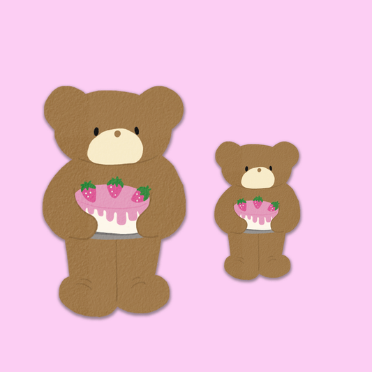 Greeting Card Die Cut | Teddy Bear Strawberry Cake