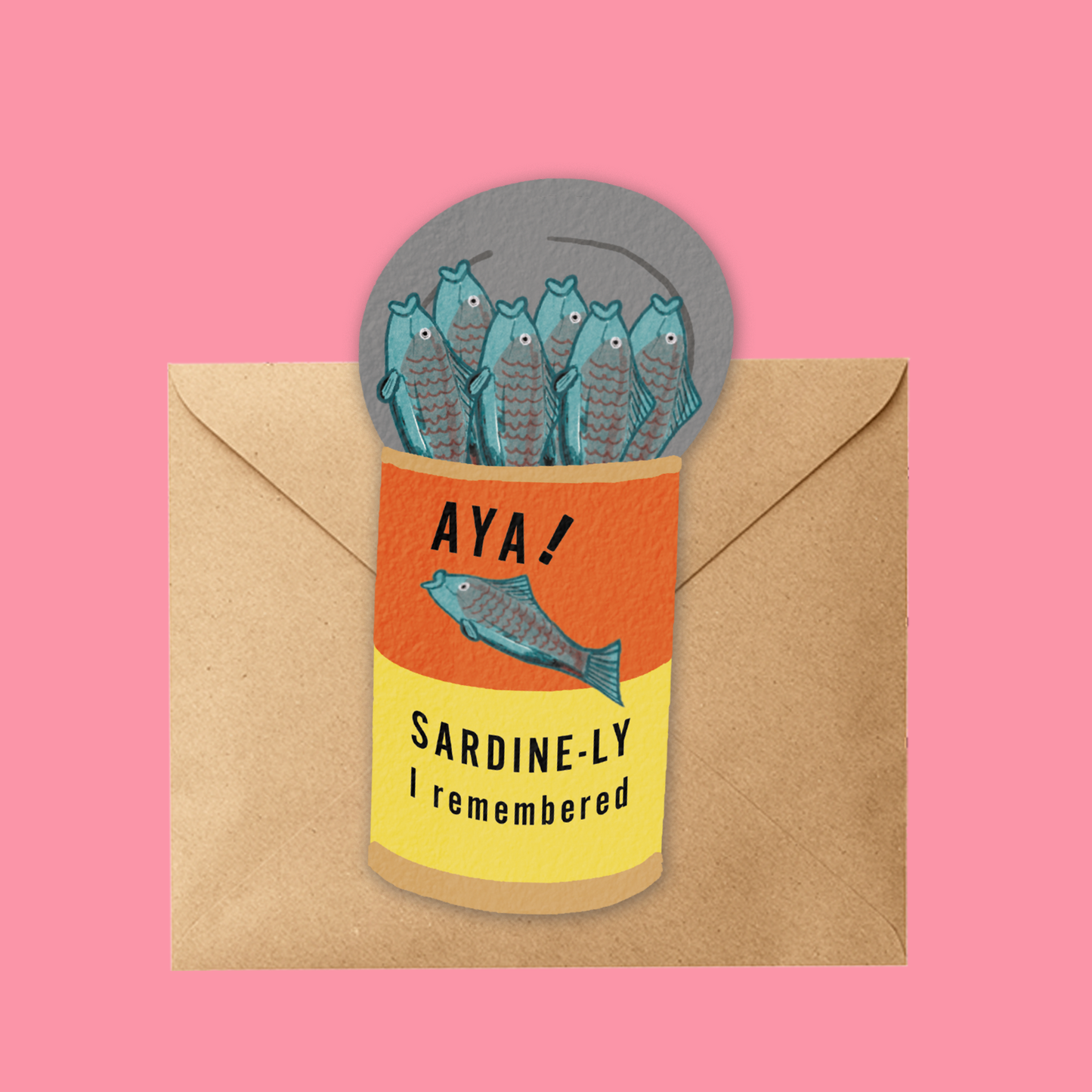 Greeting Card Die Cut | Sardine Can Cute Food Pun Card