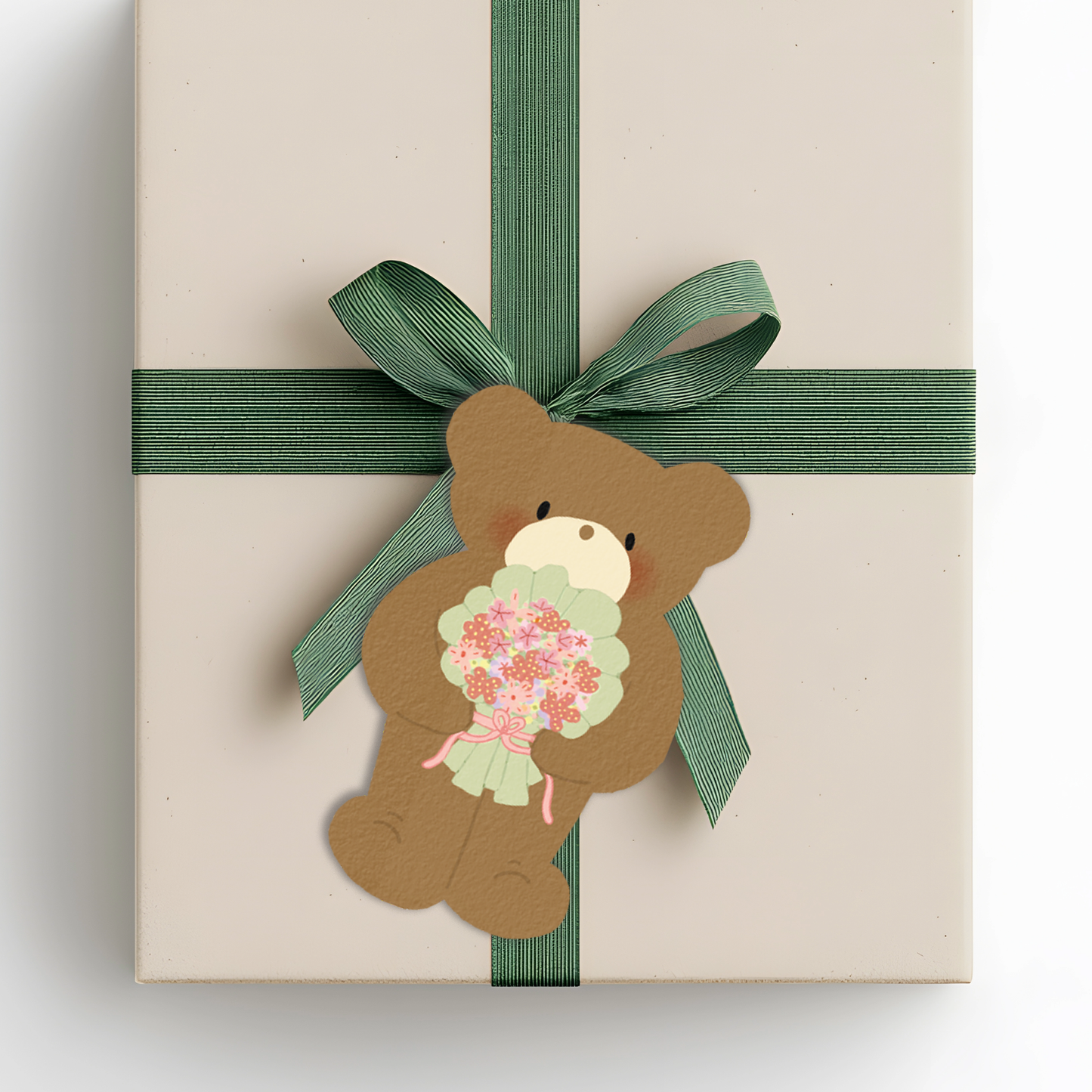 Greeting Card Die Cut | Whimsical Bear & Flower Card