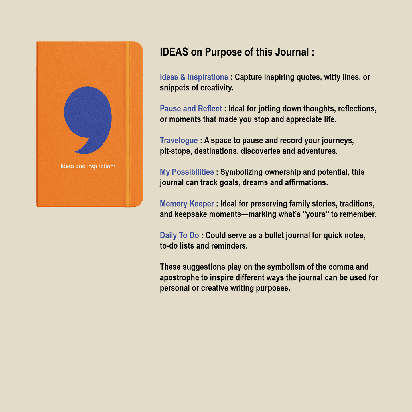 Comma Punctuation Mark Personalise & Customise Journal