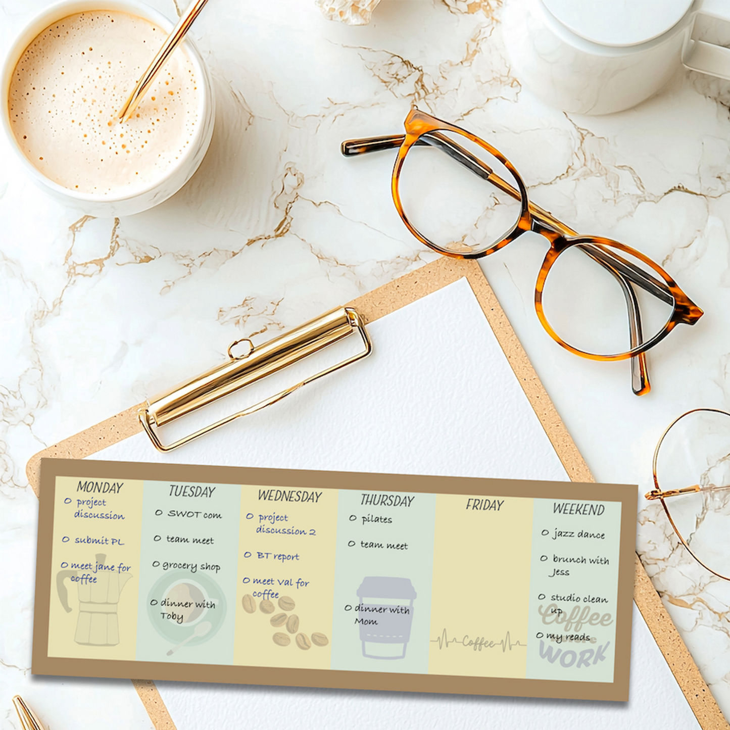 Notepad Weekly Planner | Keyboard Size Coffee Theme
