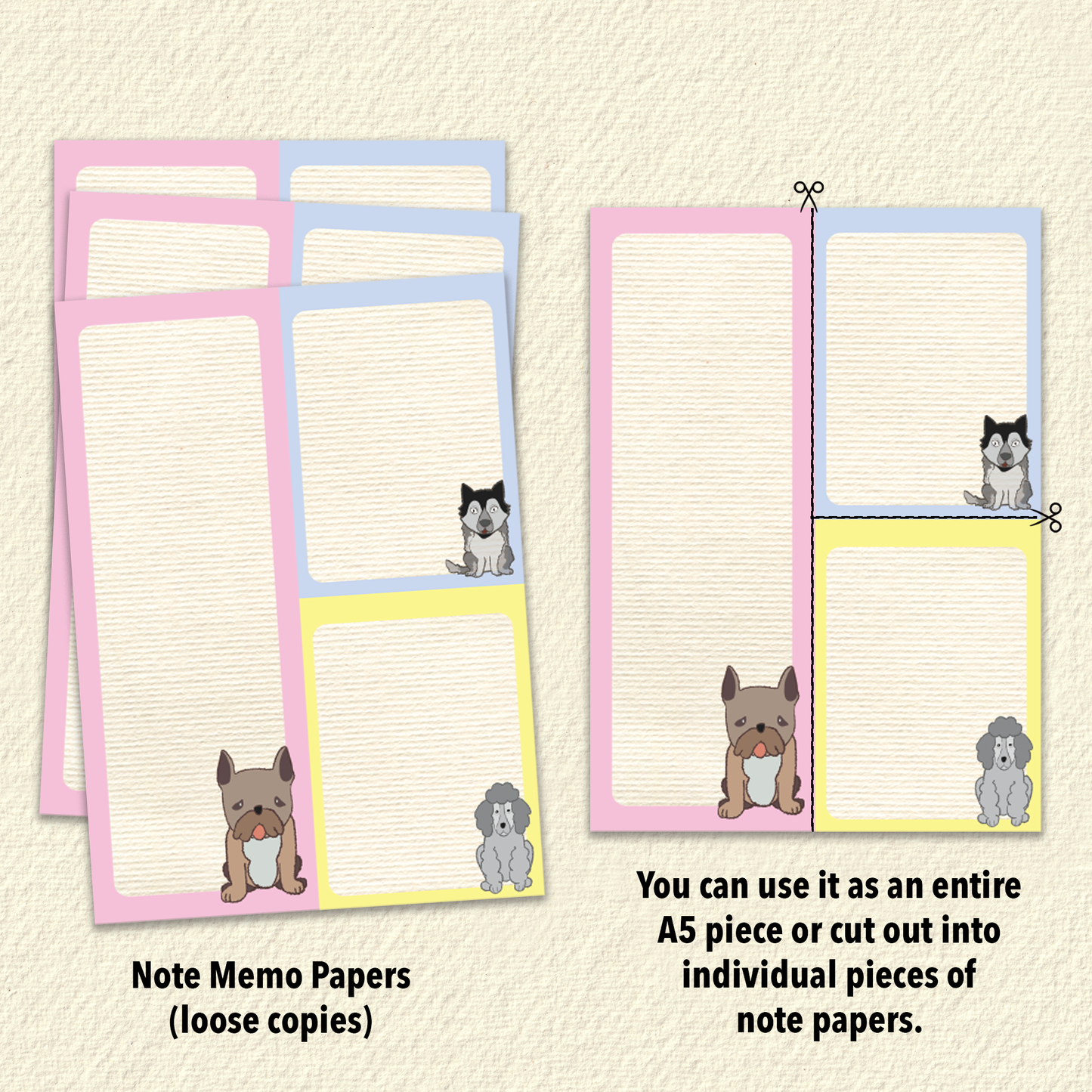 A5 Trimmable Loose Note Papers | Cats & Dogs | Journal & Memo Slips