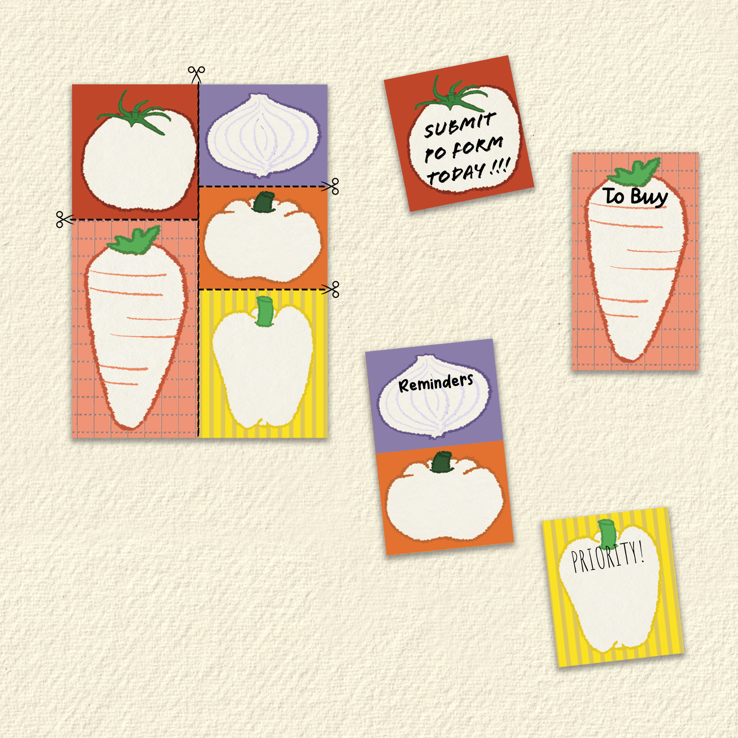 A5 Trimmable Loose Note Papers | Cups & Veggie | Journal & Memo Slips
