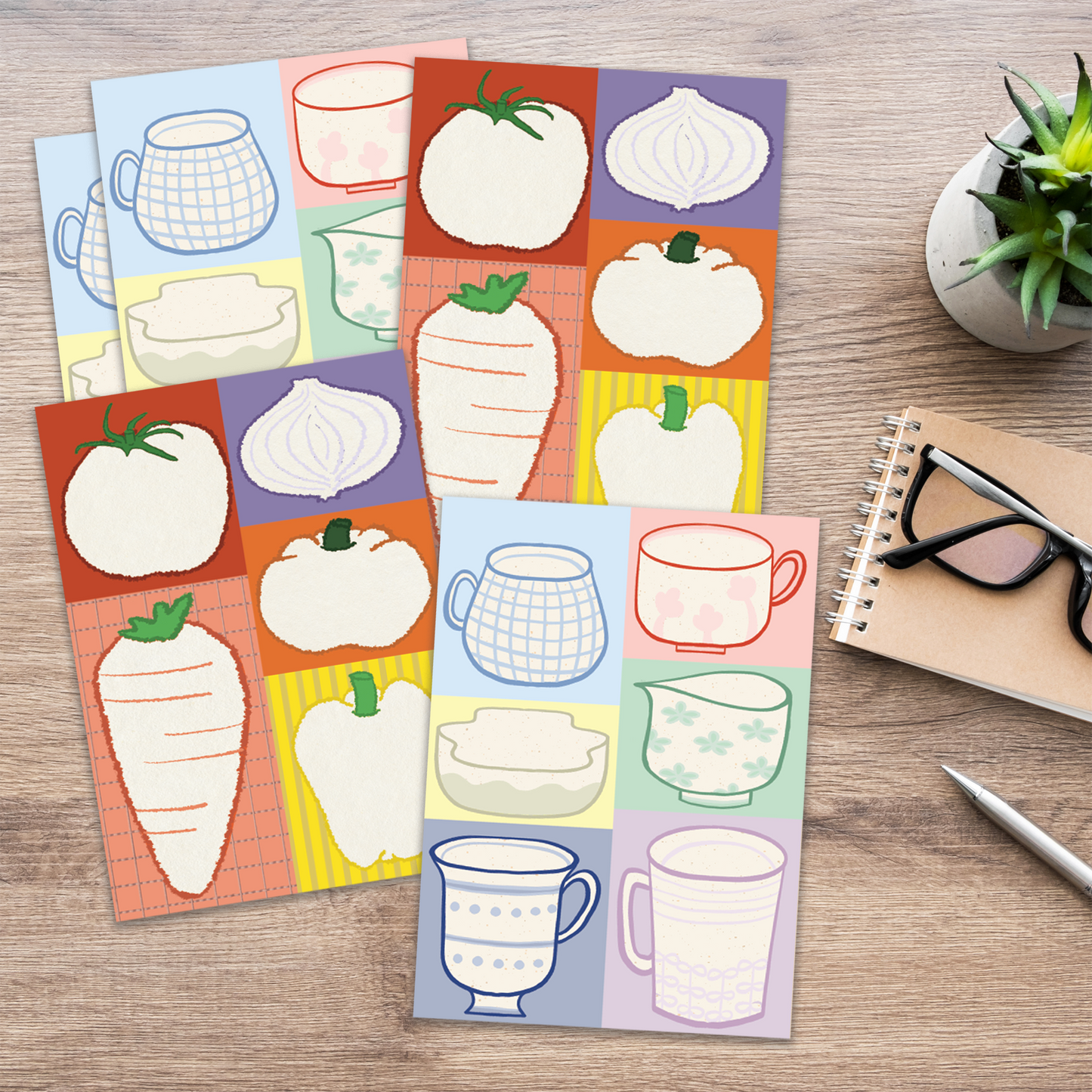 A5 Trimmable Loose Note Papers | Cups & Veggie | Journal & Memo Slips