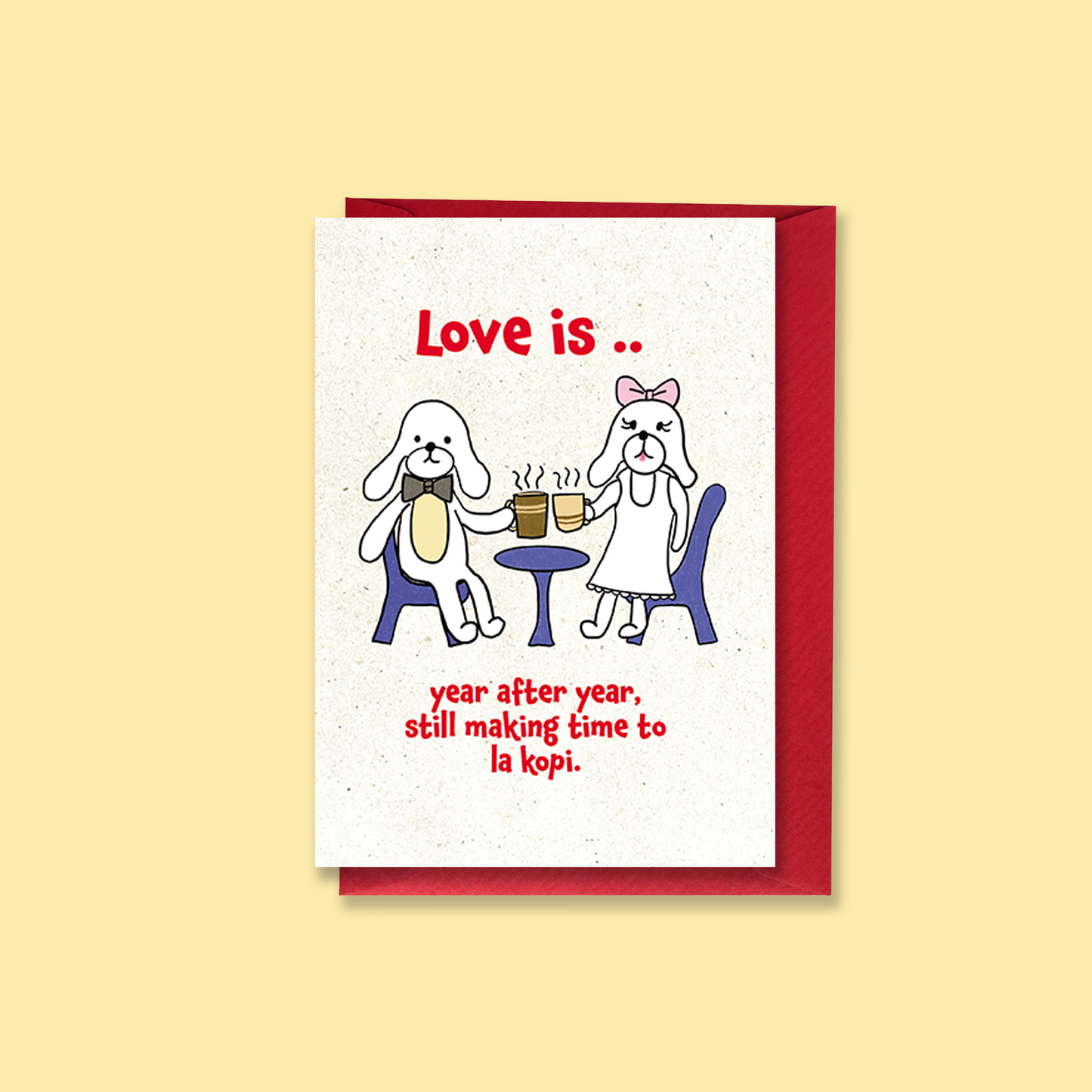 Greeting Card Folded | Love Theme | La Kopi Dogs Funny Coffee Pun Card