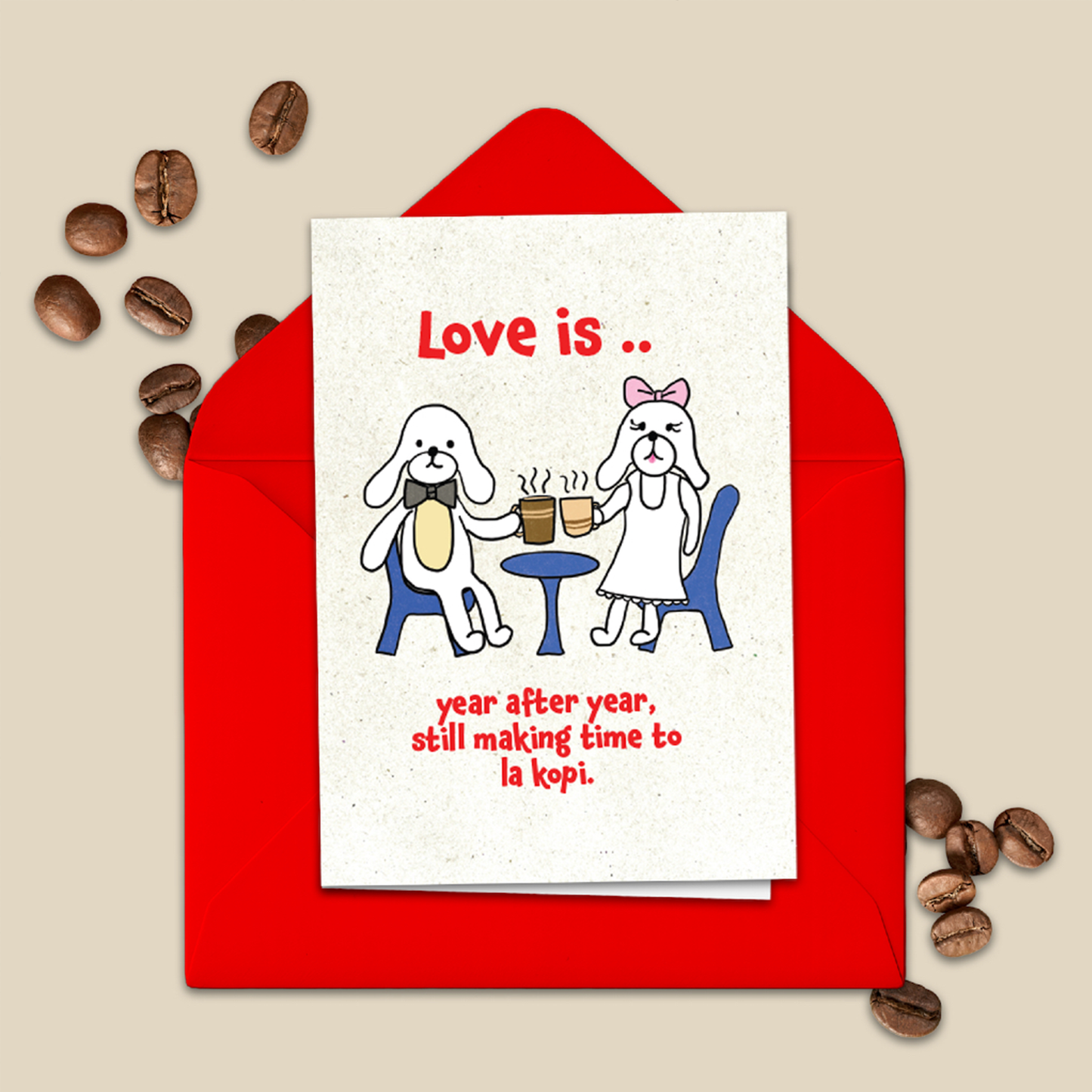 Greeting Card Folded | Love Theme | La Kopi Dogs Funny Coffee Pun Card