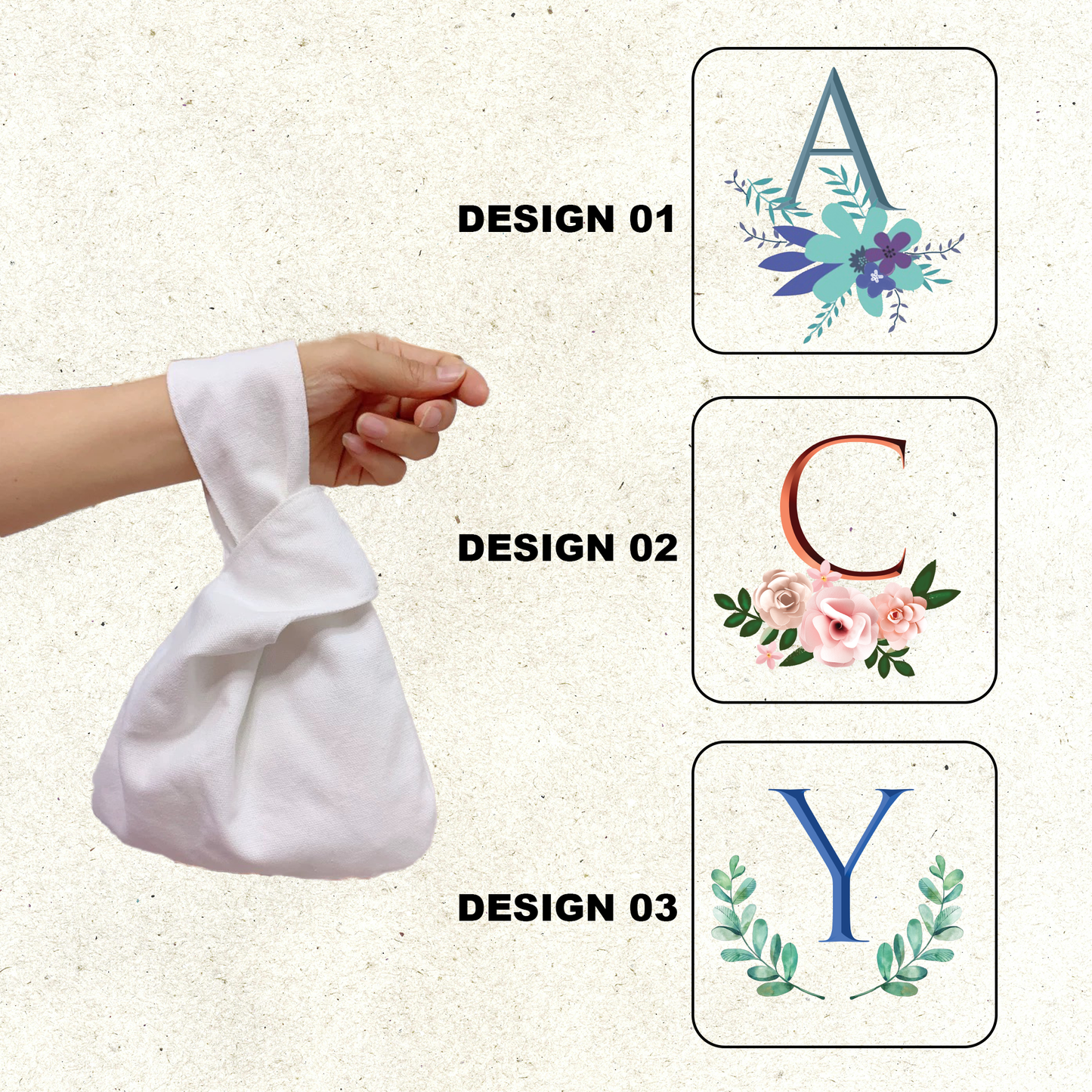 Wrist Tote Personalised – Monogram with a Floral Touch