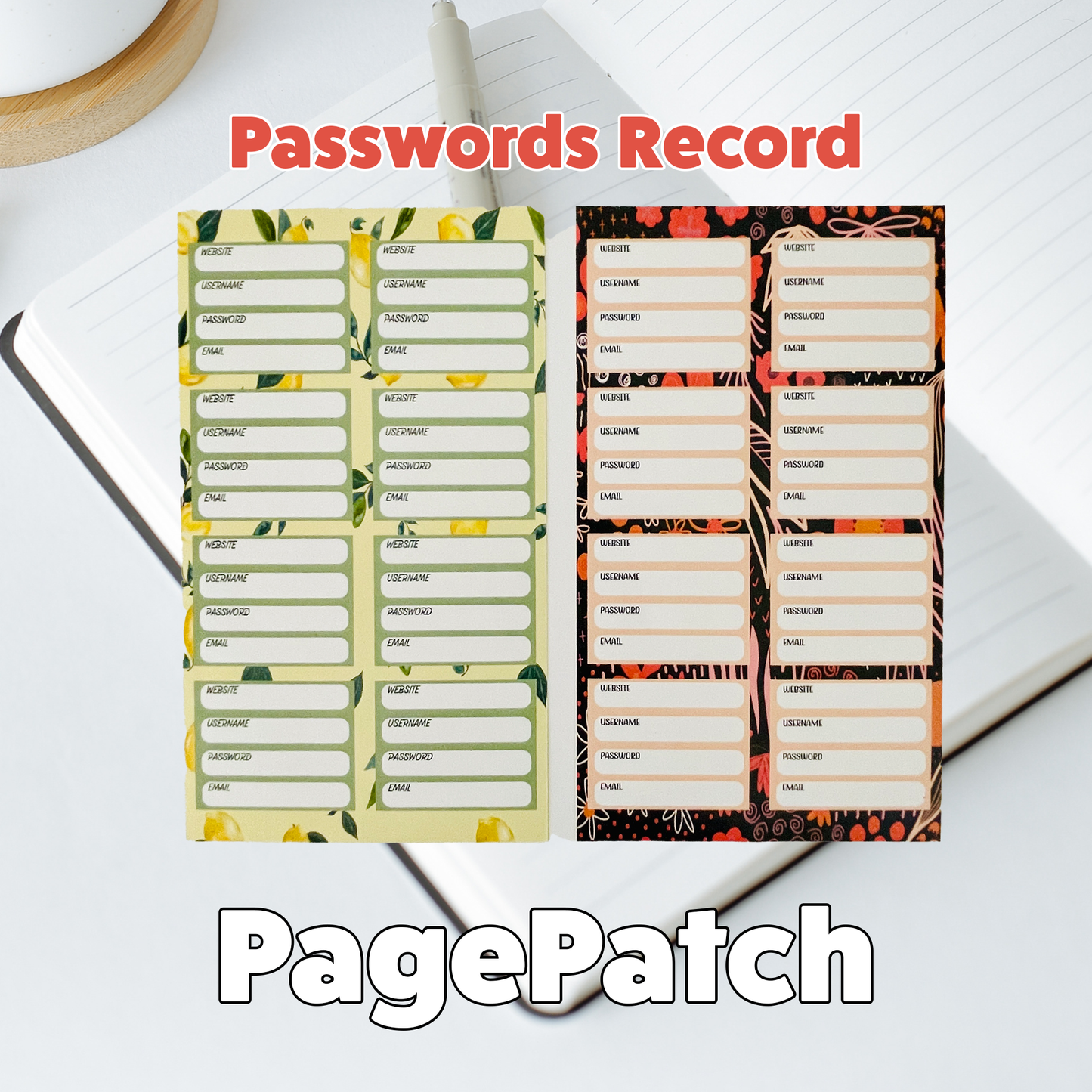 Sticker - Passwords Record Page Patch for Journals & Planners