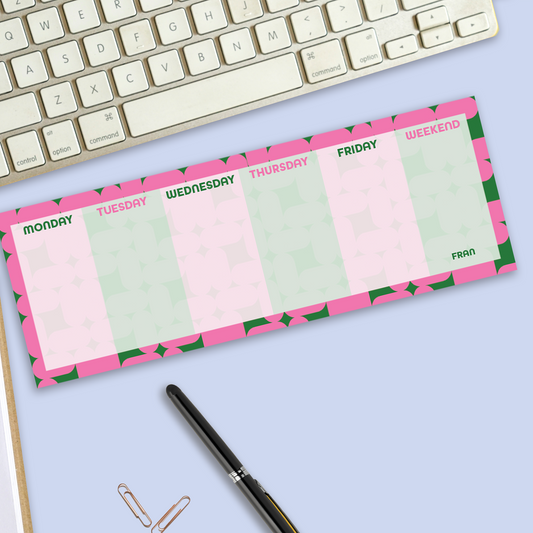 Cheerful Pink Green Keyboard Weekly Notepad