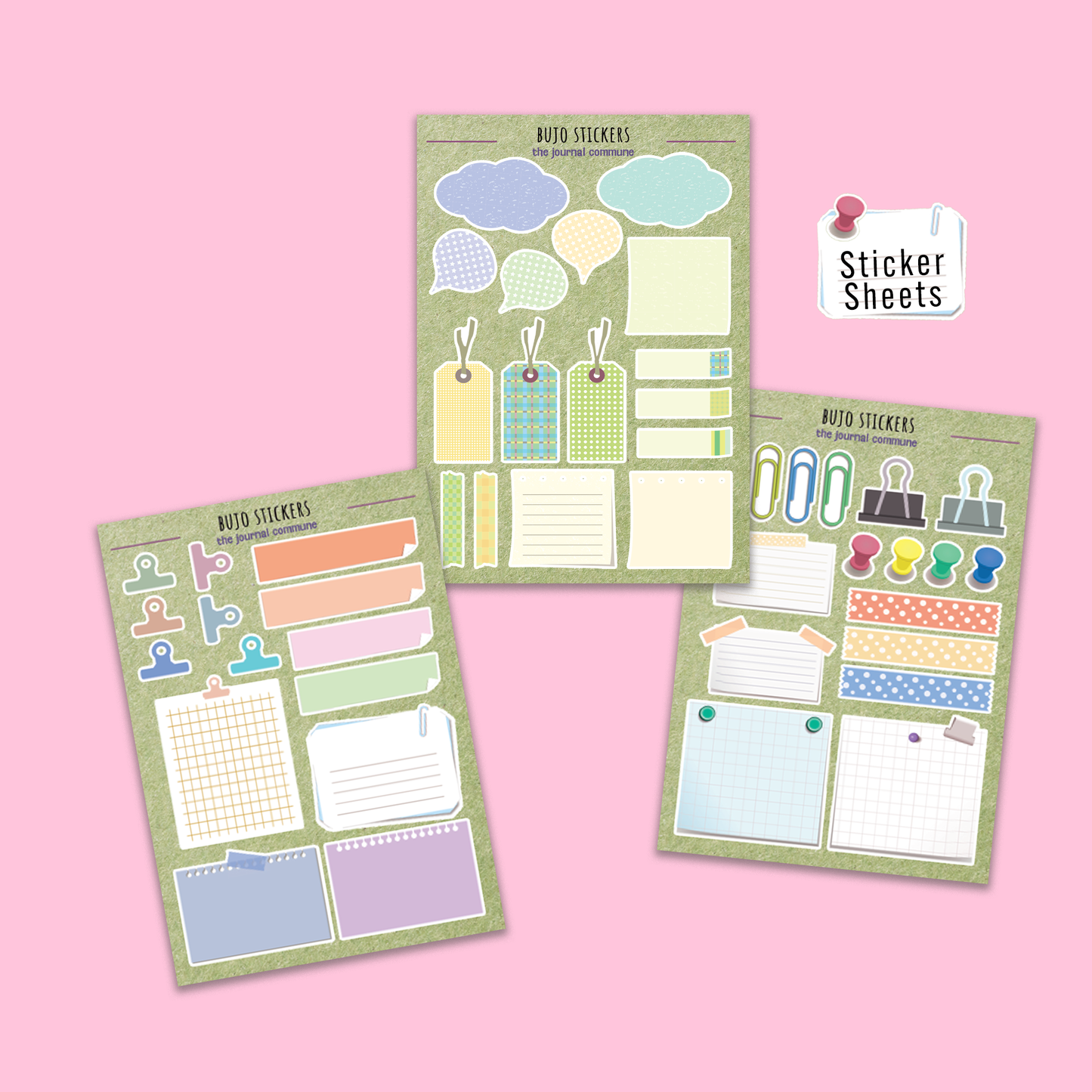 Sticker Sheets | 3-Pack Green A6 BUJO Planner Stickers