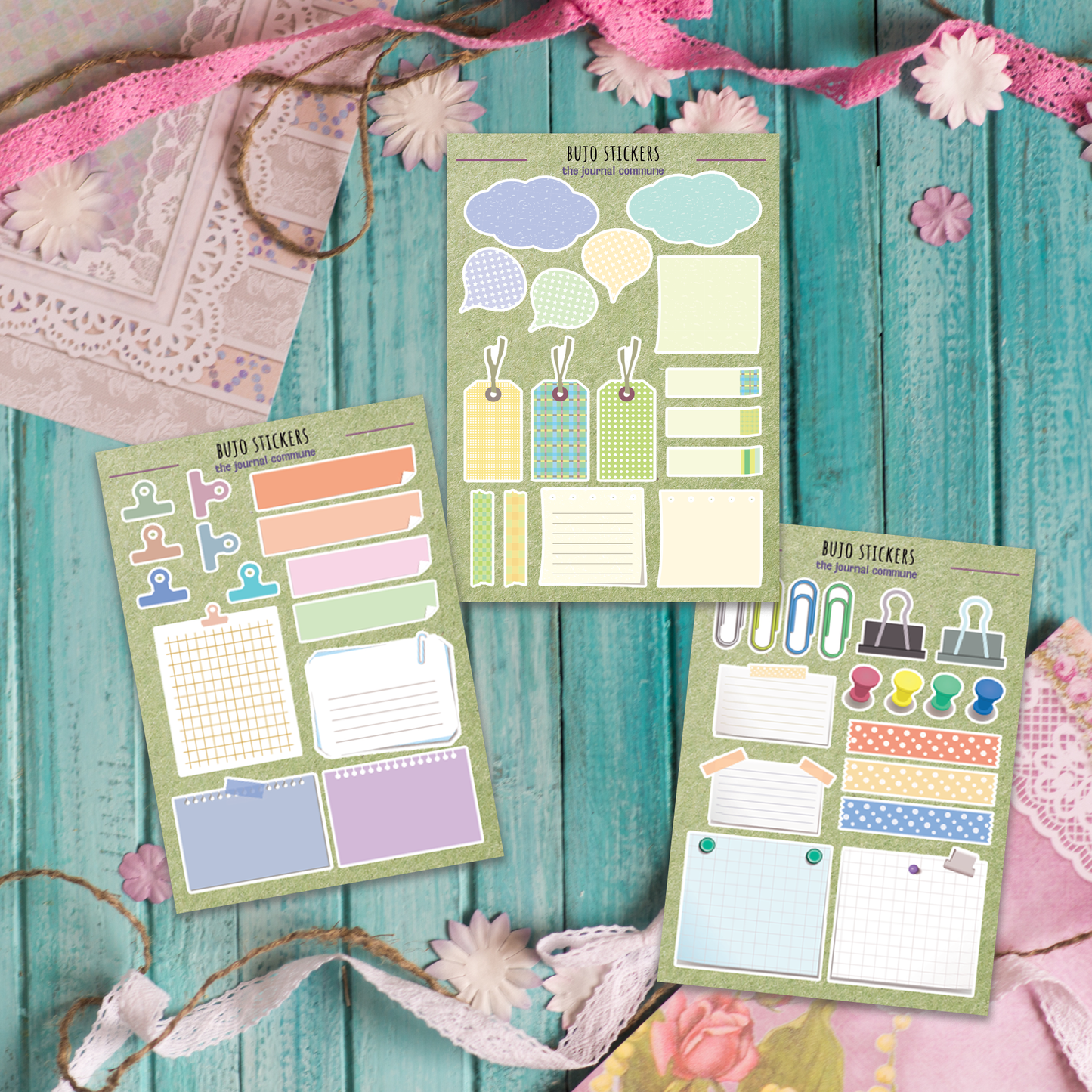 Sticker Sheets | 3-Pack Green A6 BUJO Planner Stickers