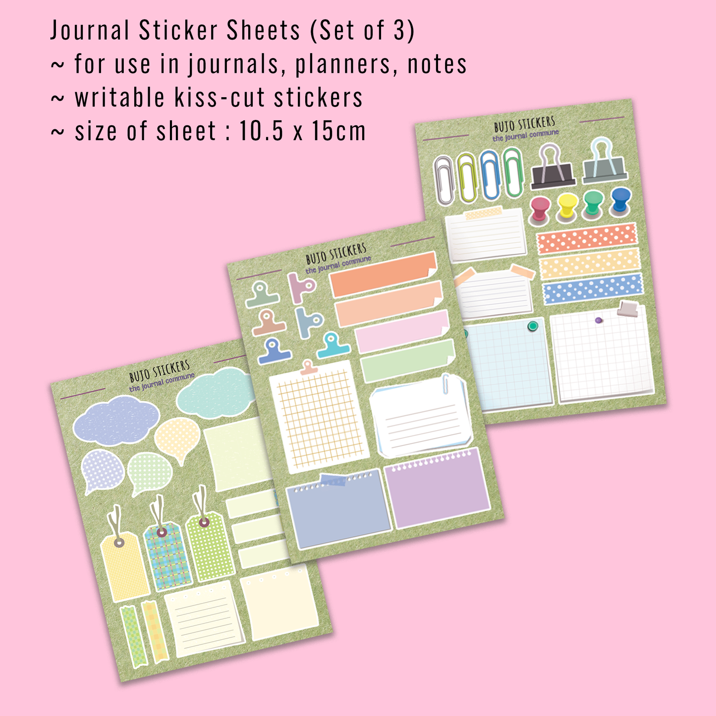 Sticker Sheets | 3-Pack Green A6 BUJO Planner Stickers