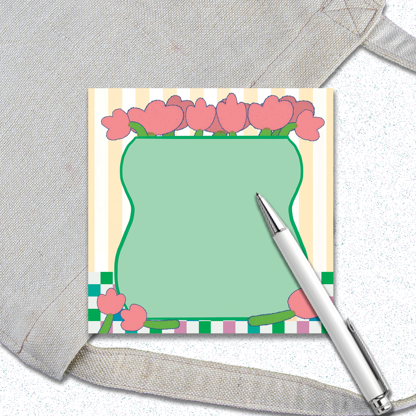 Notepad | Pocket Size Green Floral Vase Memo Pad