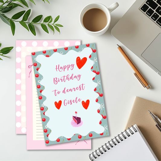 Letter Writing Set | Journaling Papers | Cherries & Bows Set
