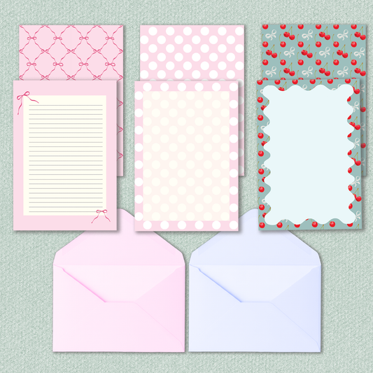 Letter Writing Set | Journaling Papers | Cherries & Bows Set